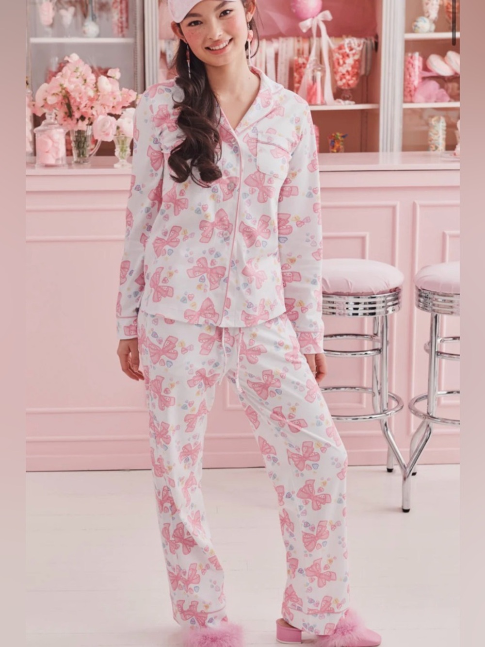 LoveShackFancy X Roller Rabbit Doily Beux Women's Long Sleeve Polo Pajama Set